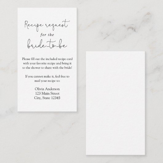 Eenvoudige kalligrafie Recept Aanvraag Behuizing K Informatiekaartje (Voorkant / Achterkant)