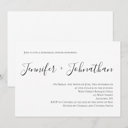 Eenvoudige kalligrafie repetitie diner uitnodiging (Voorkant / Achterkant)