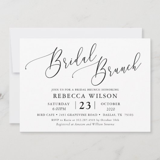 Eenvoudige kalligrafie Rustic Bridal Brunch Uitnod Kaart (Voorkant)