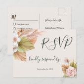 Eenvoudige kalligrafie Rustic Floral Wedding RSVP Briefkaart (Voorkant / Achterkant)
