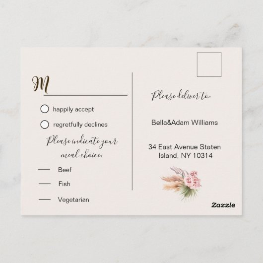 Eenvoudige kalligrafie Rustic Floral Wedding RSVP Briefkaart (Achterkant)