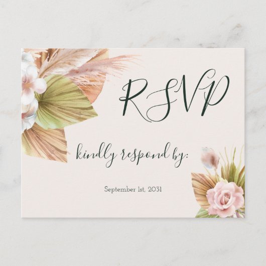Eenvoudige kalligrafie Rustic Floral Wedding RSVP Briefkaart (Voorkant)