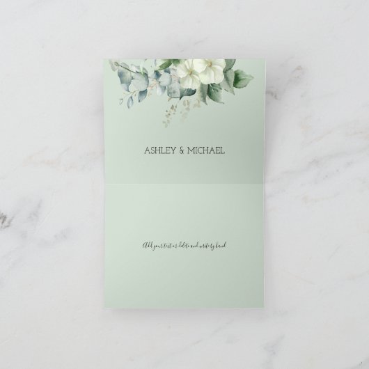 Eenvoudige kalligrafie Rustic Greenery Floral Wedd Bedankkaart (Binnen)