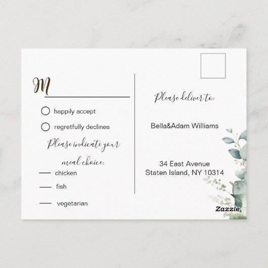 Eenvoudige kalligrafie Rustic Greenery Floral Wedd Briefkaart (Achterkant)