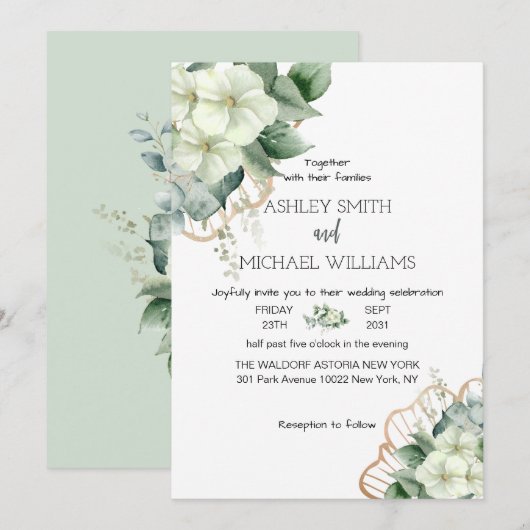 Eenvoudige kalligrafie Rustic Greenery Floral Wedd Kaart (Voorkant / Achterkant)