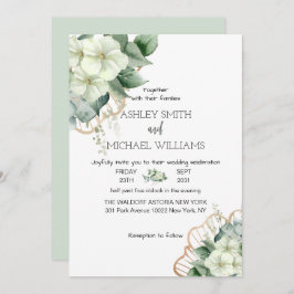 Eenvoudige kalligrafie Rustic Greenery Floral Wedd Kaart