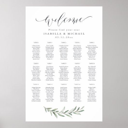 Eenvoudige kalligrafie Rustic Greenery Seating Cha Poster (Voorkant)