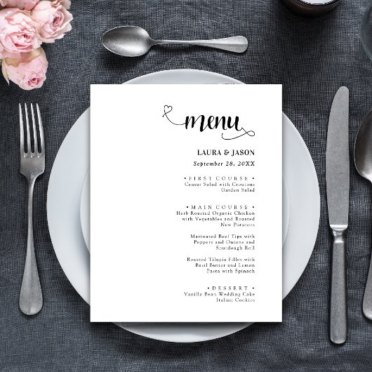 Eenvoudige kalligrafie Rustic Wedding Menus