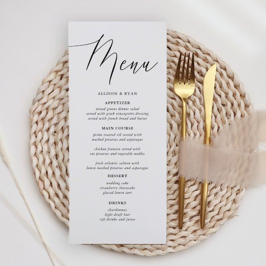 Eenvoudige kalligrafie Rustic Wedding Menus Menu