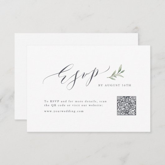 Eenvoudige kalligrafie rustiek groen bruiloft QR-c RSVP Kaartje (Voorkant / Achterkant)