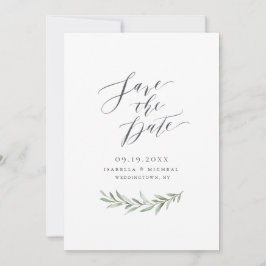 Eenvoudige kalligrafie rustieke groene wedding save the date