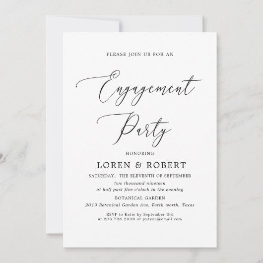 Eenvoudige kalligrafie rustieke verlovingsfeest kaart (Voorkant)