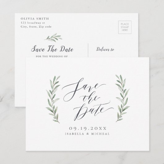 Eenvoudige kalligrafie rustige bruine bruiloft aankondigingskaart (Voorkant / Achterkant)