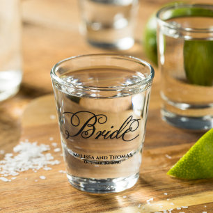 Eenvoudige kalligrafie Script Bruid Wedding Shot Glas