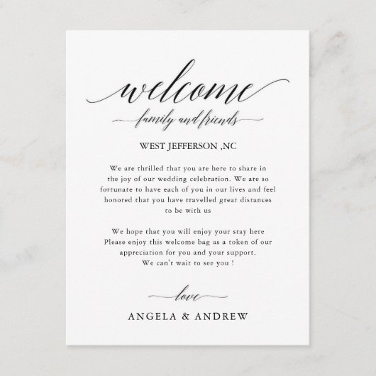 Eenvoudige kalligrafie Script bruiloft welkomsttas Informatiekaartje (Voorkant)