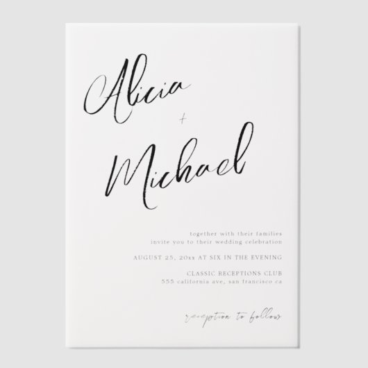 Eenvoudige kalligrafie script casual bruiloft vellum uitnodigingen (Voorkant)