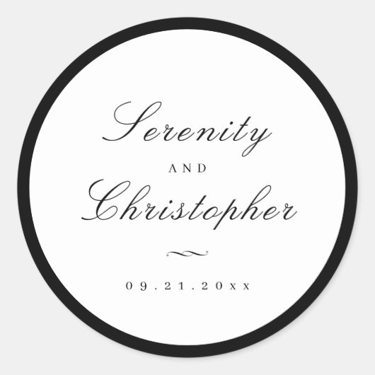 Eenvoudige kalligrafie script eenvoudige huwelijks ronde sticker (Voorkant)