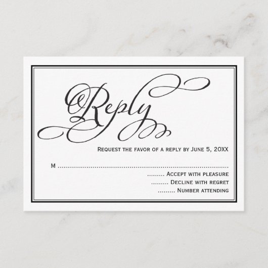 Eenvoudige kalligrafie script huwelijksreactiekaar RSVP kaartje (Voorkant)