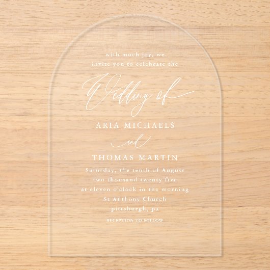 Eenvoudige kalligrafie script minimalistische brui acryl uitnodigingen (Voorkant)