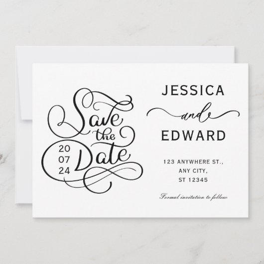 Eenvoudige kalligrafie Script Modern Minimal Chic Save The Date (Voorkant)