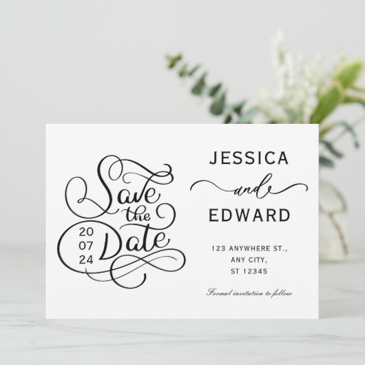Eenvoudige kalligrafie Script Modern Minimal Chic Save The Date (Staand voorkant)