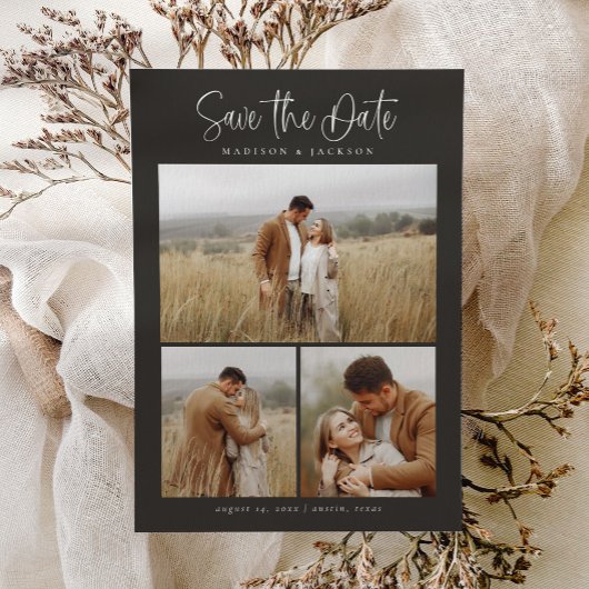 Eenvoudige kalligrafie Script Moderne vier foto Save The Date