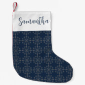 Eenvoudige kalligrafie Script Navy Silver Sneeuwvl Kleine Kerstsok (Voorkant)