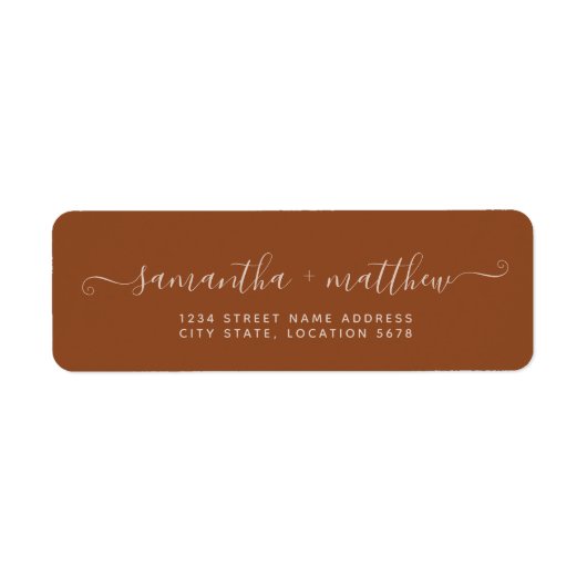 Eenvoudige kalligrafie Script Terracotta Wedding Etiket (Voorkant)