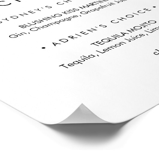 Eenvoudige kalligrafie Signature Cocktails Sign Poster (Hoek)