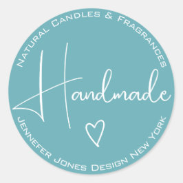 Eenvoudige kalligrafie Sky Light Blue Handmade Lab Ronde Sticker