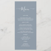 Eenvoudige kalligrafie Stoffig Blauw Bruiloft Menu (Voorkant)