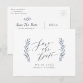 Eenvoudige kalligrafie, stoffige blauwe groene bru aankondigingskaart (Voorkant / Achterkant)