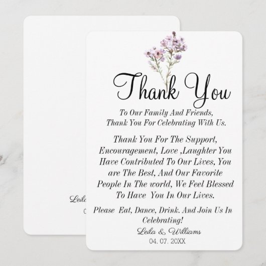 Eenvoudige kalligrafie Tekst bruiloft Hartelijk da Bedankkaart (Voorkant / Achterkant)