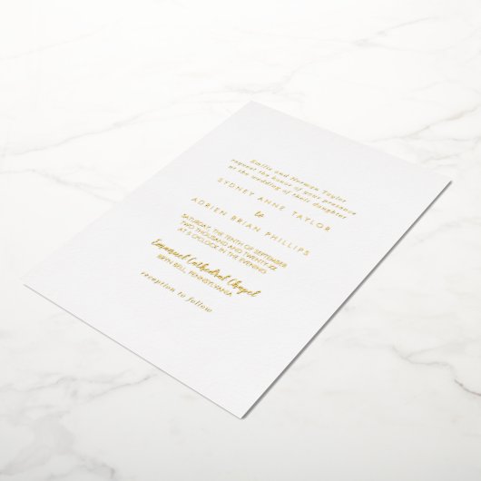 Eenvoudige kalligrafie Traditioneel bruiloft Gold Folie Uitnodiging (Gedraaid)