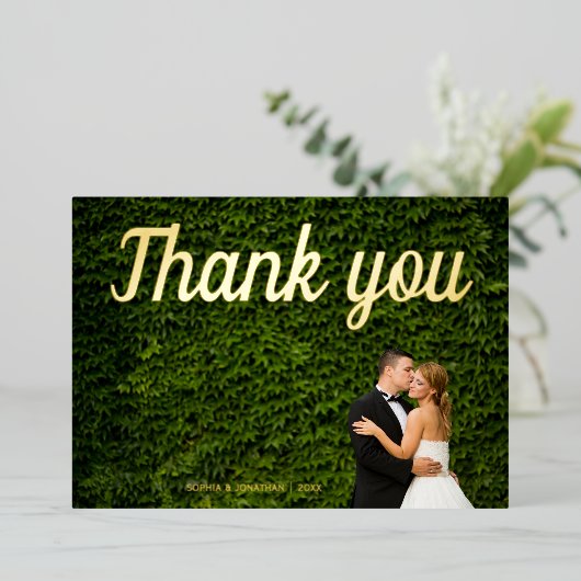 Eenvoudige kalligrafie trouwfoto bedankt voor je k folie feestdagenkaart (Staand Voorkant)