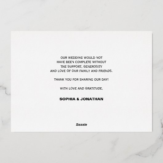 Eenvoudige kalligrafie trouwfoto bedankt voor je k folie feestdagenkaart (Achterkant)