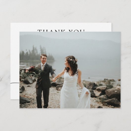 Eenvoudige kalligrafie trouwfoto Dank u Aankondigingskaart (Voorkant / Achterkant)
