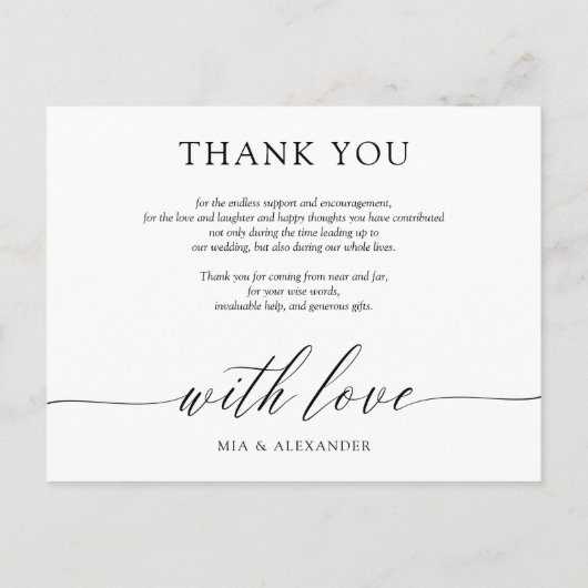 Eenvoudige kalligrafie trouwfoto Dank u Aankondigingskaart (Achterkant)