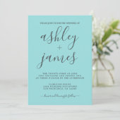 Eenvoudige kalligrafie Turquoise Blue Wedding Kaart (Staand voorkant)