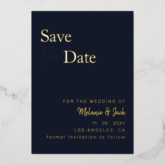 Eenvoudige kalligrafie van de marine foto bespaart folie uitnodiging (Voorkant)