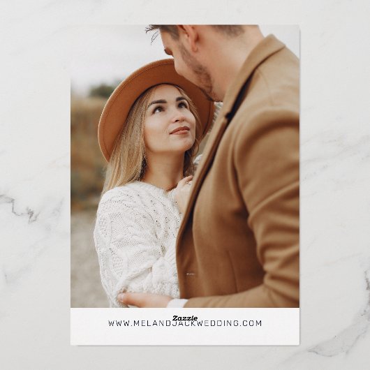 Eenvoudige kalligrafie van de marine foto bespaart folie uitnodiging (Achterkant)