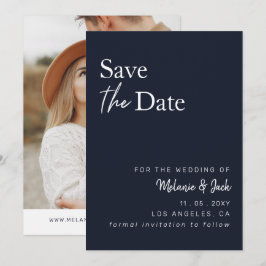 Eenvoudige kalligrafie van de marine foto bespaart save the date
