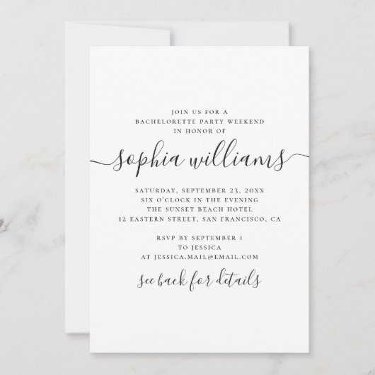 Eenvoudige kalligrafie vrijgezellenfeest weekend kaart (Voorkant)