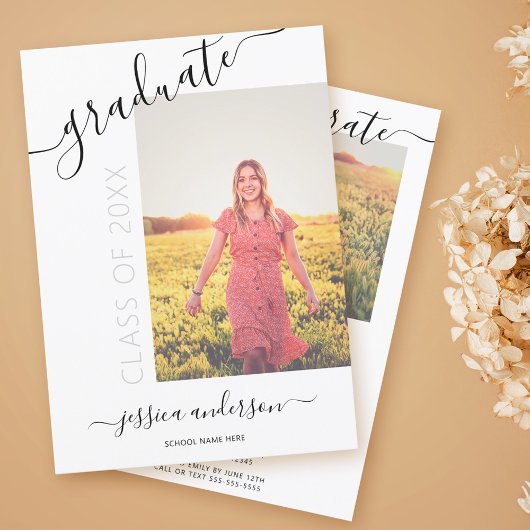 Eenvoudige kalligrafie White Black Afstuderen 2 Fo Kaart