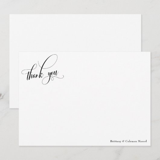 Eenvoudige kalligrafie zwart-wit bedankkaart (Voorkant / Achterkant)