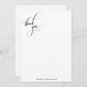 Eenvoudige kalligrafie zwart-wit bedankkaart (Voorkant / Achterkant)