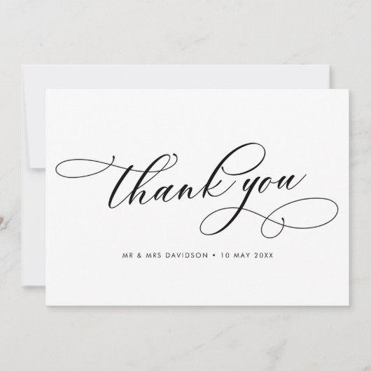 eenvoudige kalligrafie zwart-wit bruiloft bedankkaart (Voorkant)