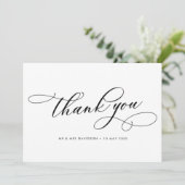 eenvoudige kalligrafie zwart-wit bruiloft bedankkaart (Staand voorkant)