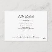 Eenvoudige kalligrafie zwart-wit bruiloft details informatiekaartje (Voorkant)