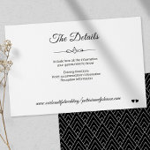 Eenvoudige kalligrafie zwart-wit bruiloft details informatiekaartje